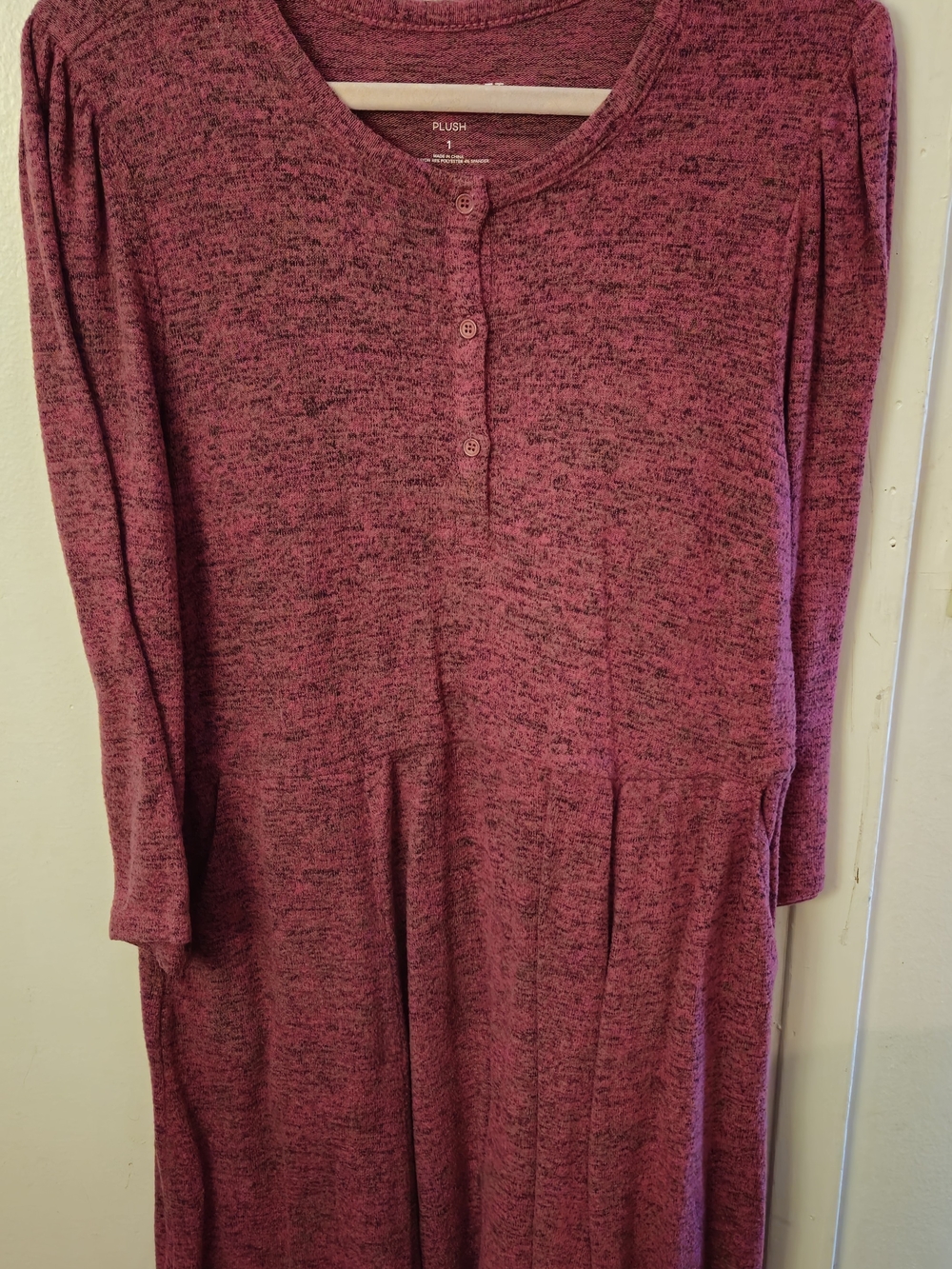 Plush Long-Sleeve Maroon Henley Knit Dress